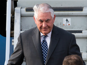 U.S. Secretary of State Rex Tillerson arrives at Moscow's Vnukovo airport on Tuesday, April 11, 2017.