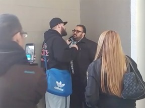 Surrey Creep Catchers president Ryan LaForge (left) confronts a male in a Facebook video.