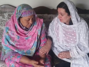 Senator  Salma Ataullahjan (right) posted this photo Friday of her meeting with the mother of Mashal Khan, a 23-year-old journalism student at a university in Mardan who was fatally beaten and shot April 13 by an enraged mob for supposedly blaspheming against Islam.