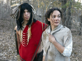 A scene from the CBC docu-drama Canada:The Story of Us, portraying Cayuga warrior John Tutela and Laura Secord during the War of 1812.