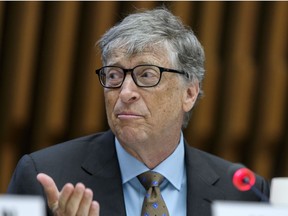 Bill Gates speaks at an earlier event at the World Health Organization headquarters, April 19