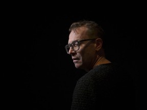 Actor and Stars lead singer Torquil Campbell is pictured at the Streetcar Crowsnest theatre as he prepares for his one man show about notorious con man Clark Rockefeller in the stage production "True Crime," in Toronto on Monday, April 3, 2017.