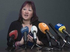 Carol Todd, the mother of Amanda Todd, speaks during a press conference at the Corendon Vitality Hotel in Amsterdam on February 6, 2017.