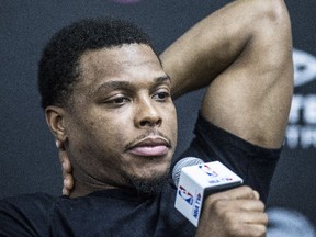 Kyle Lowry the picture of relaxation when he spoke to reporters on Wednesday at the Biosteel Centre.