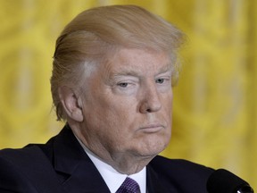 U.S. President Donald Trump listens during a a joint press conference with Jens Stoltenberg, secretary general of the North Atlantic Treaty Organization (NATO), not pictured, inside the East Room of the White House in Washington, D.C., U.S., on April 12, 2017.