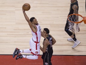 Norman Powell, of all people, the second-year swingman who averaged just 18 minutes per game, was the key to the whole thing, scoring 25 points that included four three-pointers, a couple of spectacular dunks, and a baffling breakaway layup in which Milwaukee’s Malcolm Brogdon was holding both of his arms.