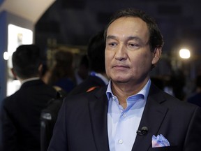 In this Thursday, June 2, 2016, file photo, United Airlines CEO Oscar Munoz waits to be interviewed, in New York, during a presentation of the carrier's new Polaris service, a new business class product that will become available on trans-Atlantic flights.