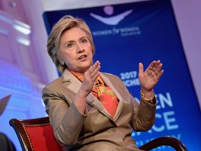 Former United States Secretary of State Hillary Clinton speaks during The Women For Women International's Luncheon at 583 Park Avenue on May 2, 2017 in New York City, where she spoke about her election loss.