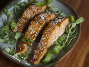 Bonnie Stern's Tahini Glazed Salmon.