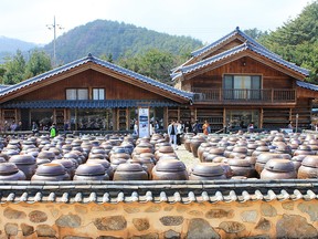 Jeong Gang Won, the Institute of Traditional Korean Cuisine, located in PyeongChang, features jars containing cooking pastes and sauces processed on site.