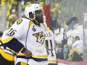 Nashville Predators defenceman P.K. Subban prepares for Game 1 against the Pittsburgh Penguins on May 29.