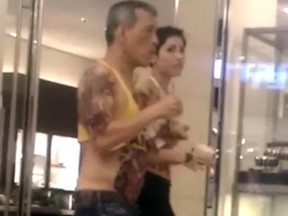 Thailand King Maha Vajiralongkorn Bodindradebayavarangkun was spotted walking through a shopping centre wearing a yellow crop top.