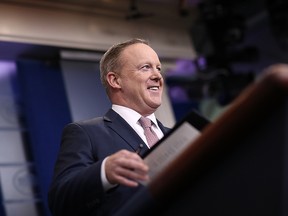 White House Press Secretary Sean Spicer answers questions during the daily news conference in the Brady Press Briefing Room at the White House May 12, 2017 in Washington, DC.