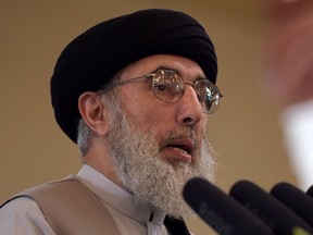 Afghan warlord and ex-prime minister Gulbuddin Hekmatyar addresses a special ceremony at The Presidential Palace in Kabul on May 4, 2017.