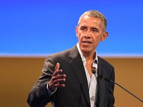 U.S. former President Barack Obama delivers a speech during the third edition of "Seed & Chips: The Global Food Innovation Summit" focussing on new technologies for feeding the globe, from agriculture to distribution, on May 9, 2017 in Milan.
