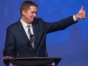 Andrew Scheer, newly elected leader of the Conservative Party of Canada, addresses the party's convention in Toronto, Ontario, May 27, 2017.