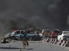 The site of a car bomb attack in Kabul on May 31, 2017