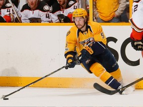 Nashville Predators forward Filip Forsberg controls the puck against the Anaheim Ducks on May 16.