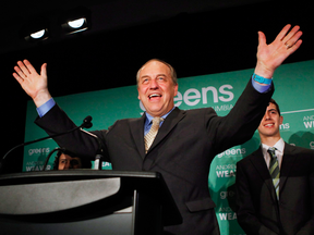 B.C. Green party leader Andrew Weaver speaks to supporters on election night in Victoria, B.C., on , Wednesday, May 10, 2017.
