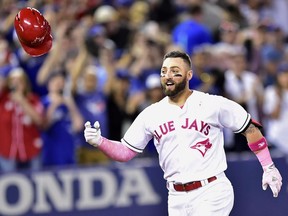 Toronto Blue Jays outfielder Kevin Pillar celebrates his game-winning home run against the Seattle Mariners on May 14.