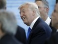 US President Donald Trump smiles during a tour of the new NATO headquarters during a NATO summit of heads of state and government in Brussels on Thursday, May 25, 2017. US President Donald Trump and other NATO heads of state and government on Thursday will inaugurate the new headquarters as well as participating in an official working dinner.