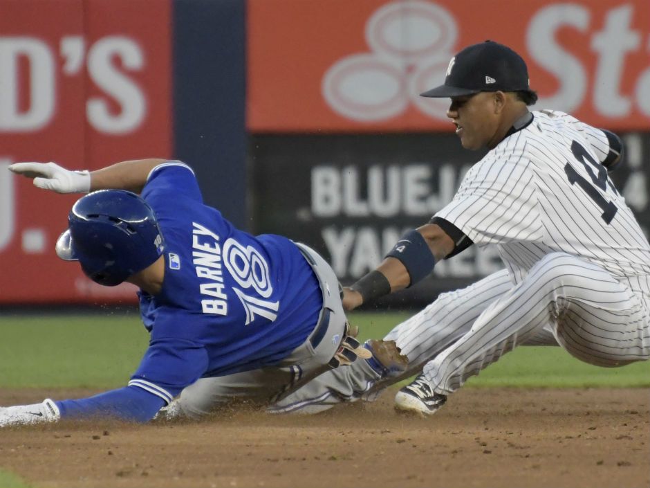 Marcus Stroman #6 of the Toronto Blue Jays in action against the New York  Yankees at Yankee Stadium on September…