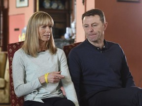Kate and Gerry McCann, whose daughter Madeleine disappeared from a holiday flat in Portugal ten-years ago, talk during a BBC TV interview in Loughborough, England, Friday April 28, 2017.