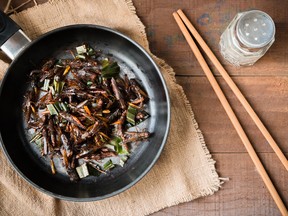 Fried grasshopper with pandan.