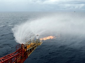 Flames spouting from the trial mining site in the Shenhu area of the South China Sea.