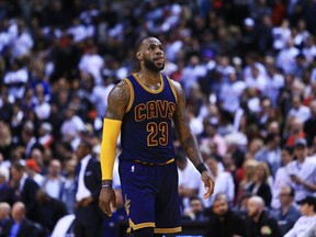 Cleveland Cavaliers forward LeBron James walks down the court against the Toronto Raptors on May 7.