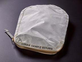 LUNAR SAMPLE RETURN BAG. USED BY NEIL ARMSTRONG ON APOLLO 11 TO BRING BACK THE VERY FIRST PIECES OF THE MOON EVER COLLECTED, TRACES OF WHICH REMAIN IN THE BAG. THE ONLY SUCH RELIC AVAILABLE FOR PRIVATE OWNERSHIP. ESTIMATED VALUE: $2,000,000 to 4,000,000