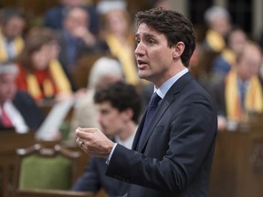 Canadian Prime Minister Justin Trudeau responds to a question during Question Period in the House of Commons Monday May 1, 2017.