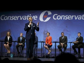 Maxime Bernier  speaks during the final Conservative Party of Canada leadership debate in Toronto, Ontario, Canada, on April 26, 2017.
