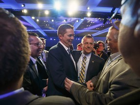Andrew Scheer, new leader of Canada's Conservative Party, greets attendees after being named the party's next leader during the Conservative Party Of Canada Leadership Conference in Toronto, Ontario, Canada, on Saturday, May 27,.