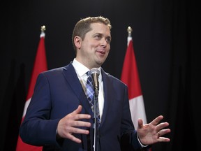 Andrew Scheer, new leader of Canada's Conservative Party, speaks following his victory at the Conservative Party Of Canada Leadership Conference in Toronto, Ontario, Canada, on Saturday, May 27.