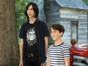 Charlie Wright, left, and Jason Drucker in a scene from, "Diary of a Wimpy Kid: The Long Haul."