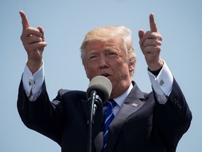 President Donald Trump delivers the commencement address at the commencement ceremony at the U.S. Coast Guard Academy, May 17, 2017 in New London, Connecticut.