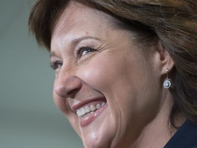 British Columbia Premier Christy Clark addresses the media at her office in Vancouver, B.C., Wednesday, May 10, 2017