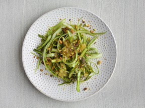 Shaved Asparagus Salad With Pistachios and Preserved Lemon Dressing.