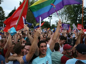 People celerbrating, June 26, 2015, after US supreme court rules in favour of same-sex marriage in all 50 states.