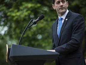 House Speaker Paul Ryan, R-Wis., speaks in the White House Rose Garden after the House passed its health care bill on May 04, 2017.