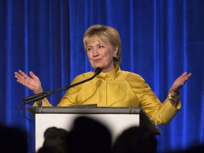 In this April 20, 2017 file photo, former Secretary of State Hillary Clinton speaks in New York. Clinton said Tuesday, May 2, 2017, that she's taking responsibility for her 2016 election loss but believes misogyny, Russian interference and questionable decisions by the FBI also influenced the outcome.