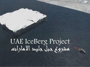 In this handout photo illustration from the National Advisor Bureau Limited an iceberg floats off the coast of Fujairah, UAE.