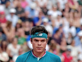 Milos Raonic looks on during his match against Tommy Haas at the Italian Open on May 17.