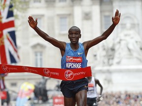 Eliud Kipchoge's personal best time of 2:03:05, the third fastest time ever, was set at the London Marathon last year.