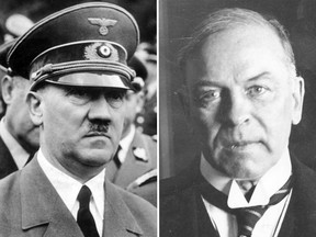 Canadian Prime Minister Mackenzie King and Nazi leader Adolf Hitler, both pictured prior to the Second World War.