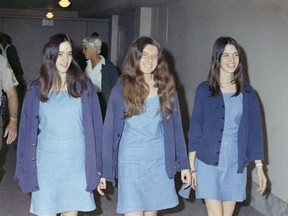 From left to right : Susan Atkins, Patricia Krenwinkel and Leslie Van Houten, all sentenced to death (later commuted to life imprisonment).