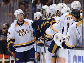 Ryan Johansen, left, leaves a big hole in the Nashville Predators' lineup after being sidelined by surgery.