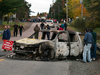 RCMP vehicles destroyed by anti-fracking protesters in Rexton, New Brunswick, near the Elsipogtog First Nation.