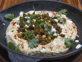 Bonnie Stern's Baked Hummus With Meat and Hawaij Spice.